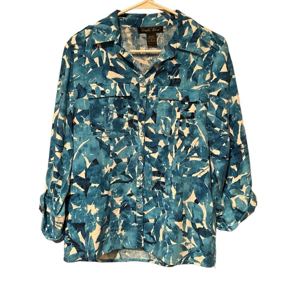 Brandon Thomas Floral Top Size Medium Blue & White